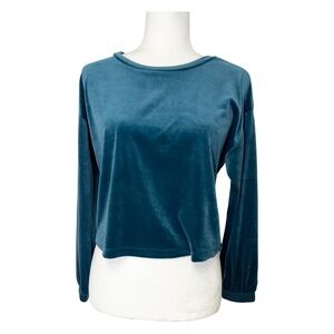 NWT Old Navy Cozy Velour Lounge Sweatshirt Velvet Crop Top Teal Green Size XS